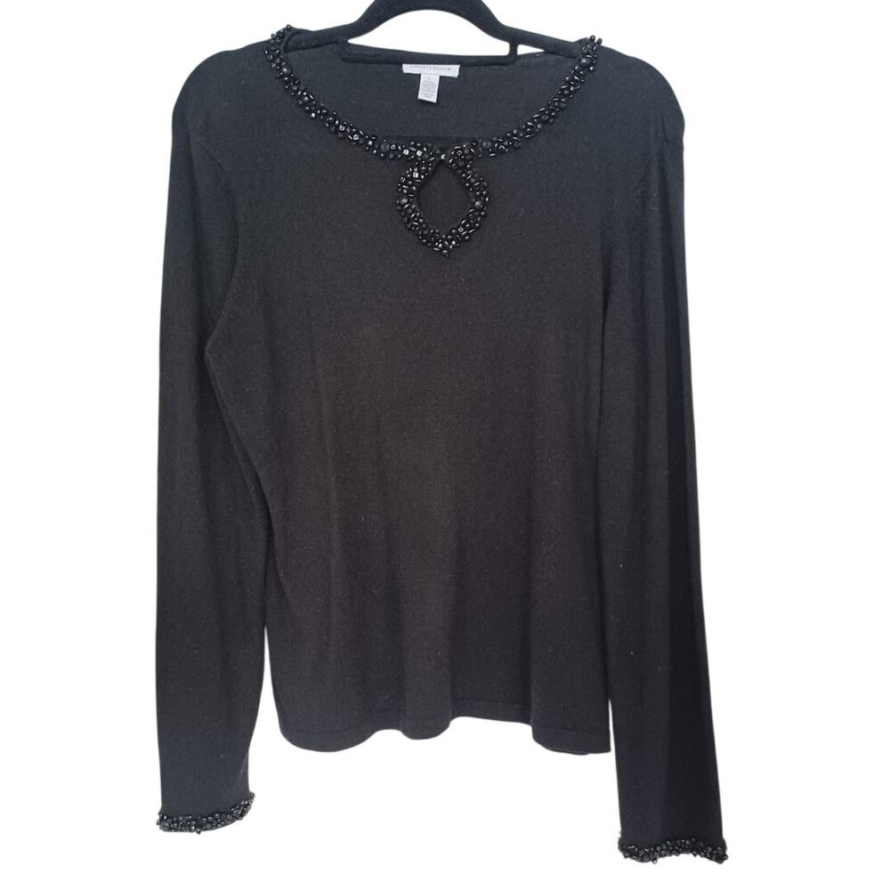 Vintage Charter Club Silk Angora Blend Beaded Sweater Large 90s Elegant Classic